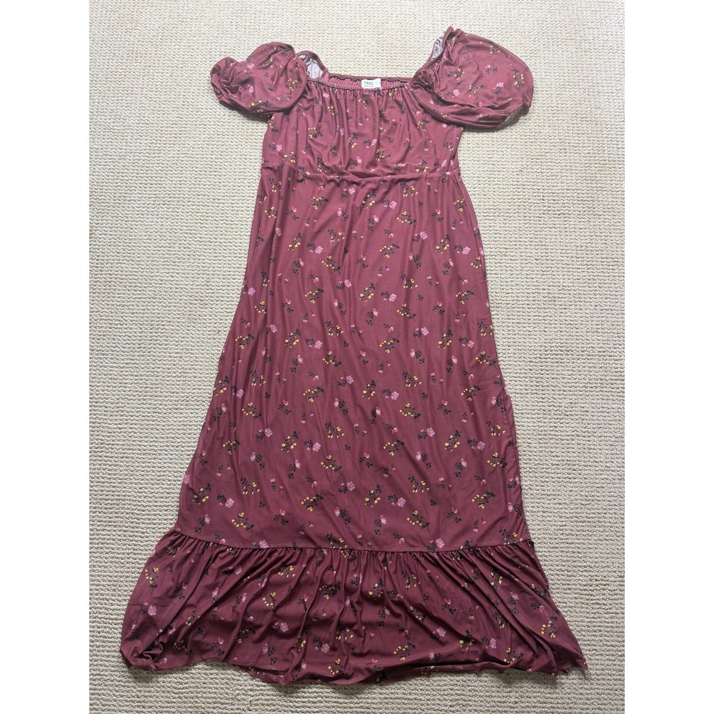 Tinsel Womens Burgundy Floral Puff Sleeve Smocked Back Tiered Maxi Dress 1X